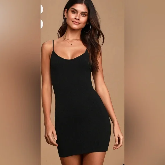 Lulus | Dresses | Nwt Lulus Simply Sultry Black Ribbed Bodycon Mini Dress M  | Poshmark